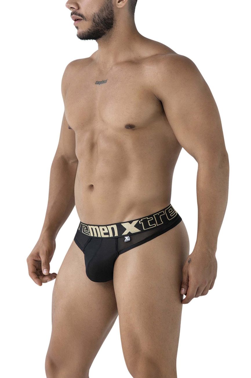 Black Xtremen microfiber thong trunk by CITYBOYZ★USA, showcasing a sleek fit and comfortable elastic waistband.