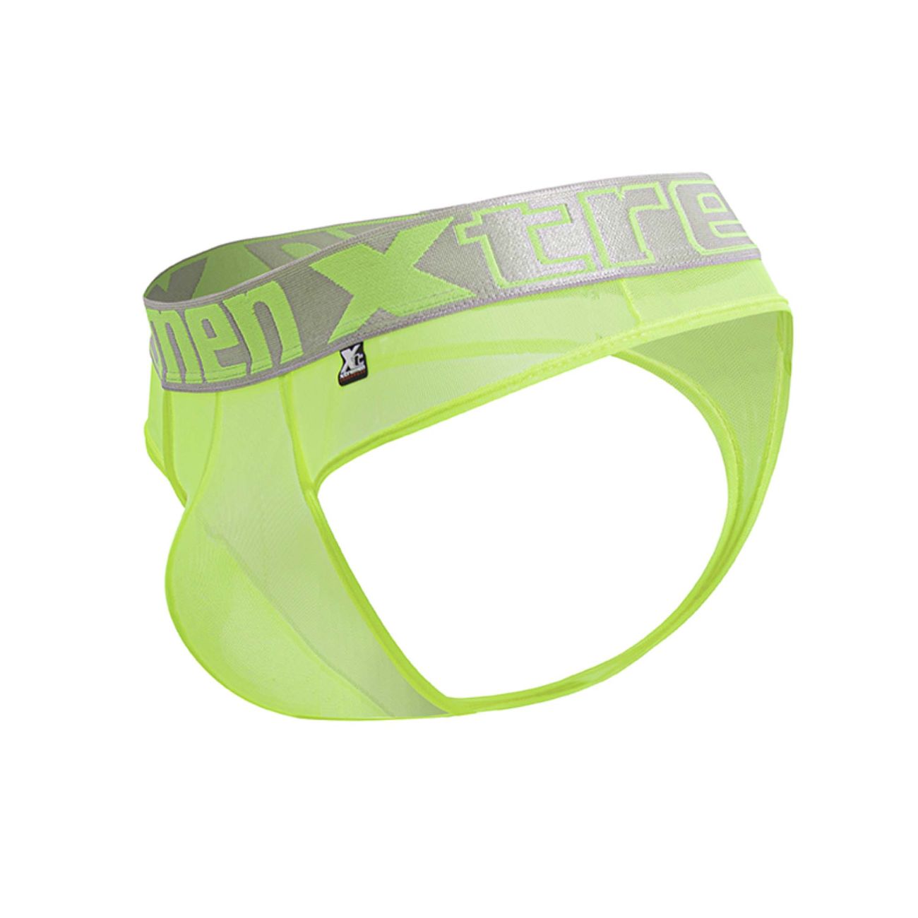 Neon green Xtremen microfiber thong from CITYBOYZ★USA with slim waistband and minimalist design, displayed on a plain background.