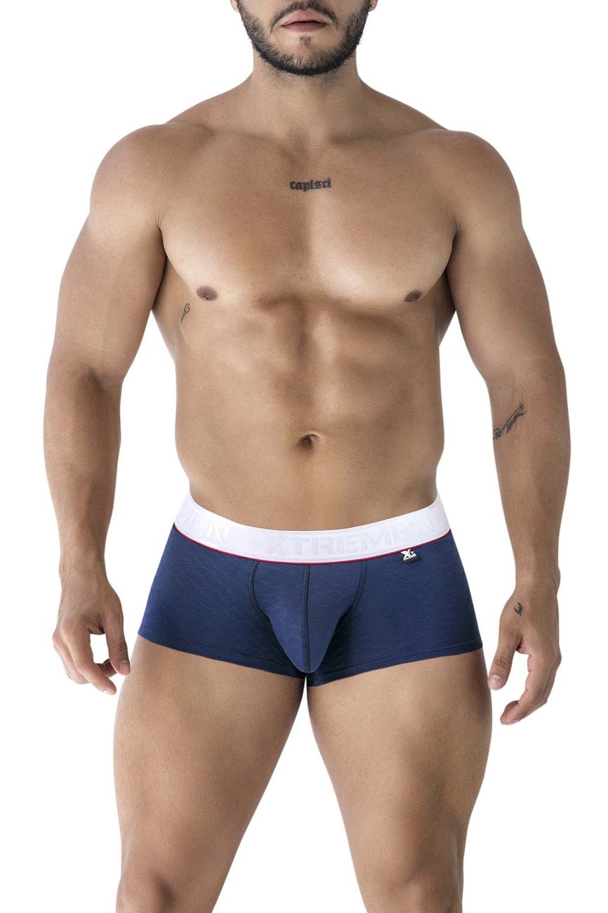 Dark blue Xtremen microfiber trunk by CITYBOYZ★USA, showing the comfortable, fitted design with smooth fabric and elastic waistband.