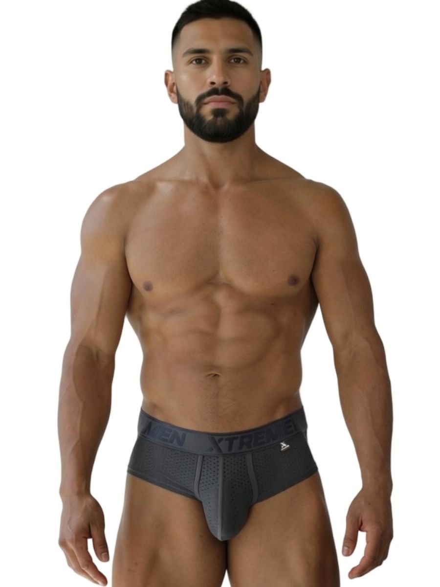 Gray Xtremen microfiber brief by CITYBOYZ USA, showcasing a comfortable fit with smooth fabric and elastic waistband.