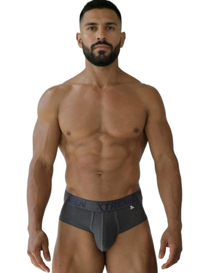 Gray Xtremen Microfiber Brief 91250 by CITYBOYZ USA, showing the comfortable, fitted underwear with smooth microfiber fabric.