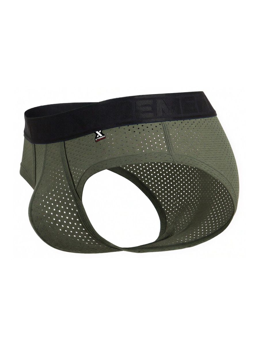 Military green Xtremen microfiber brief by CITYBOYZ★USA, showing a close-up of the fitted, comfortable underwear design.