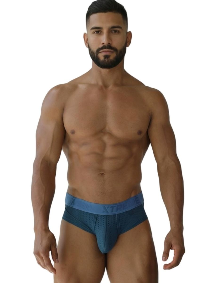 CityBOYZ USA Xtremen Microfiber Brief 91250 in petrol color, close-up view of soft, comfortable men's underwear with elastic waistband.