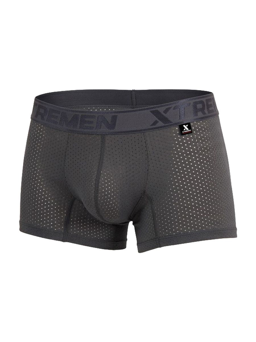 Gray Xtremen microfiber mesh boxer brief by CITYBOYZ USA, close-up of soft, breathable fabric and snug fit design.
