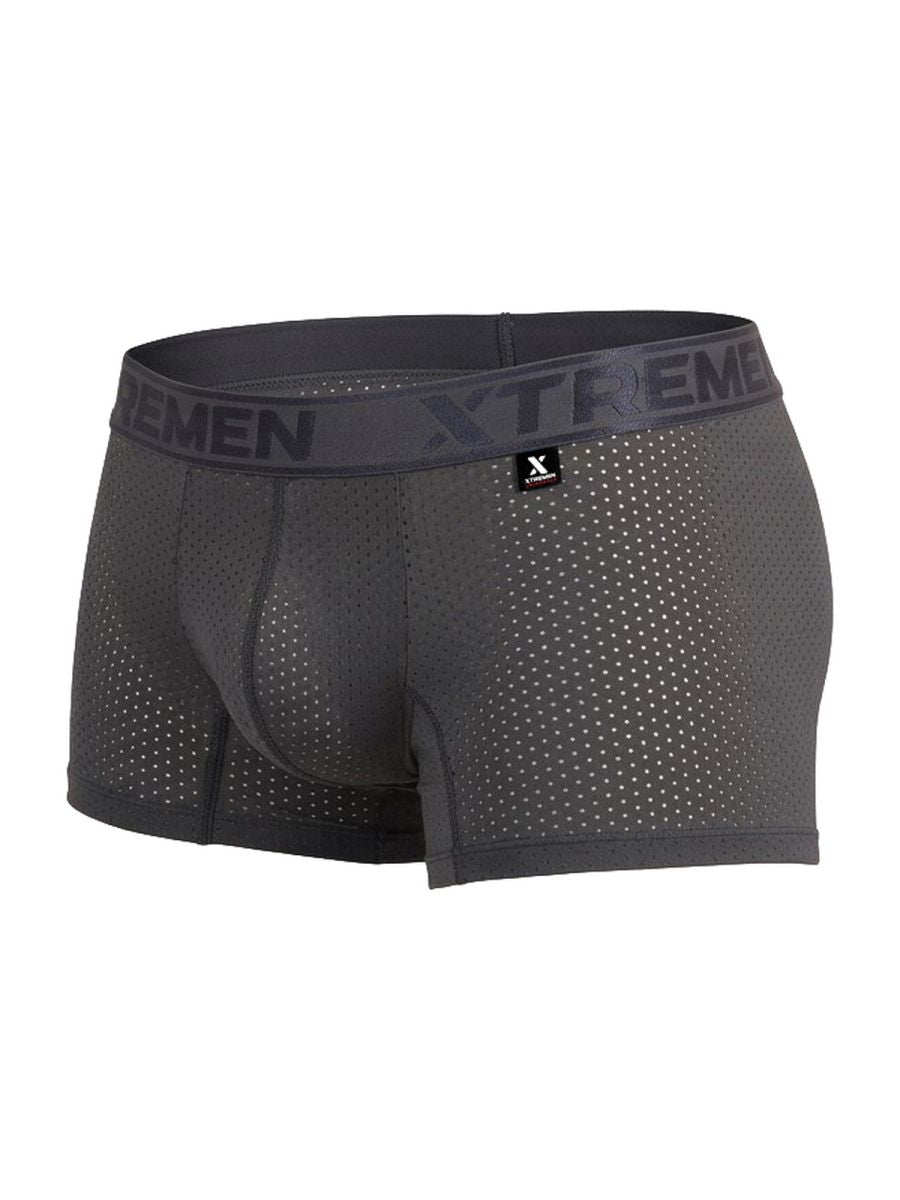 Gray Xtremen microfiber mesh boxer brief by CITYBOYZ★USA with breathable fabric and snug fit, displayed on a white background.