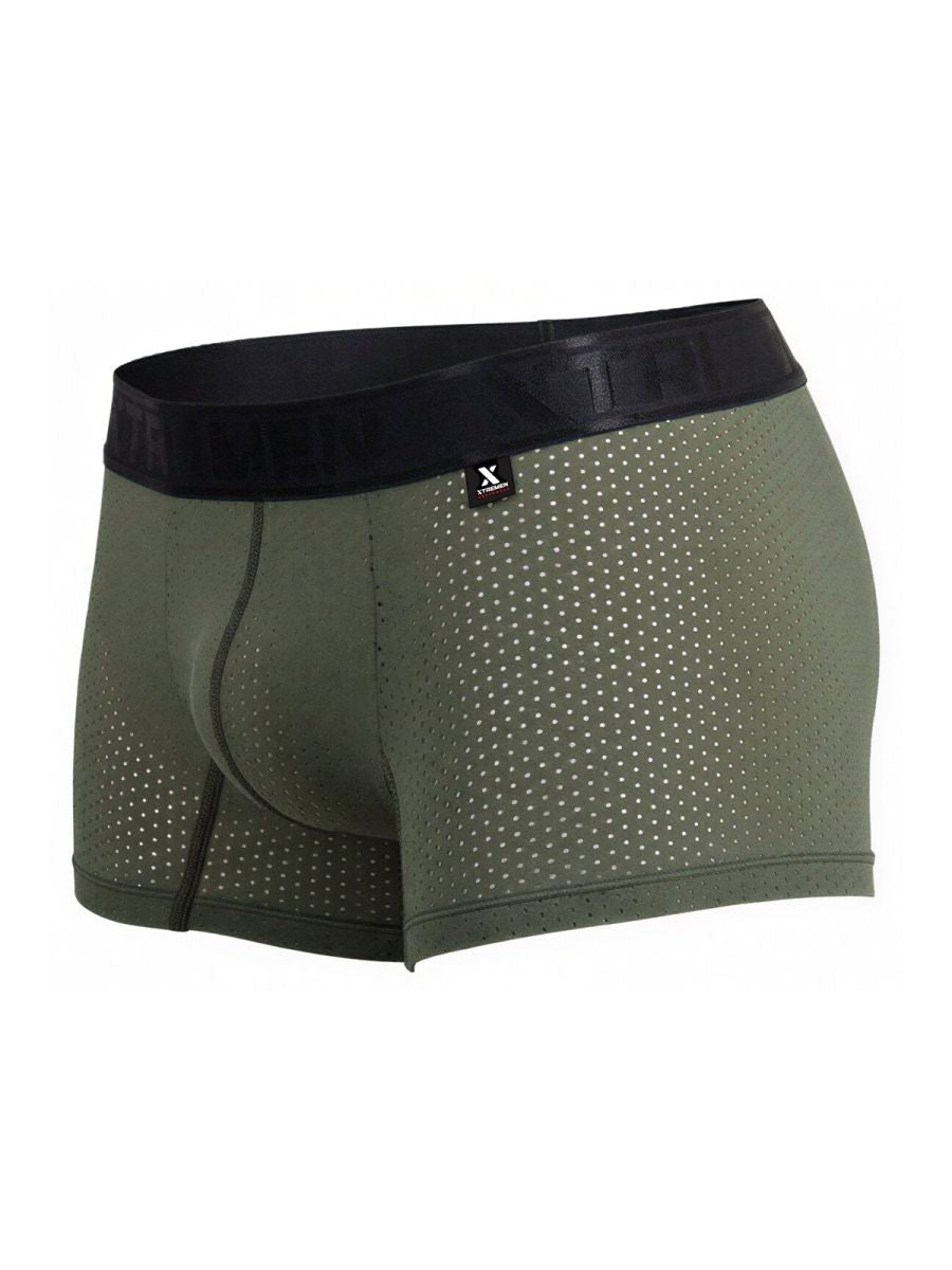 Military green Xtremen microfiber mesh boxer brief by CITYBOYZ USA, showing lightweight, breathable fabric and snug fit.