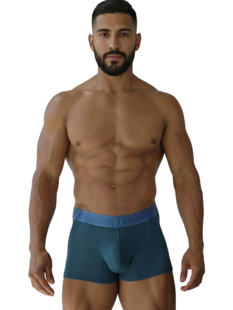 CITYBOYZ★USA Xtremen microfiber mesh boxer brief in petrol color, close-up of breathable fabric and snug fit design.
