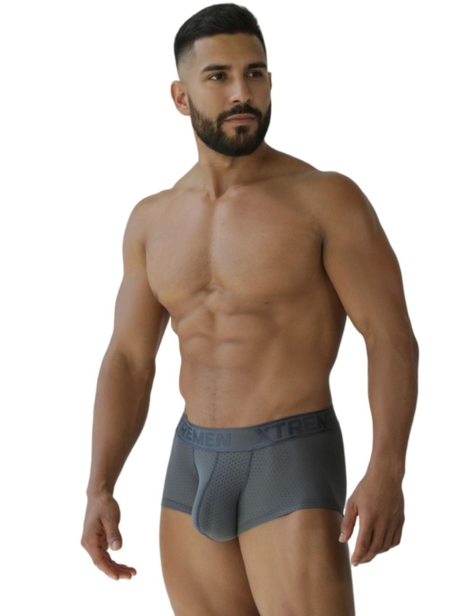 Gray Xtremen microfiber mesh trunk by CITYBOYZ★USA, showcasing breathable fabric and snug fit design.