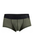 Military green Xtremen microfiber mesh trunk from CITYBOYZ★USA, showing the fitted waistband and breathable fabric.