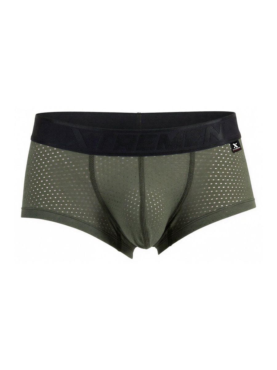 Military green Xtremen microfiber mesh trunk from CITYBOYZ★USA, showing the fitted waistband and breathable fabric.