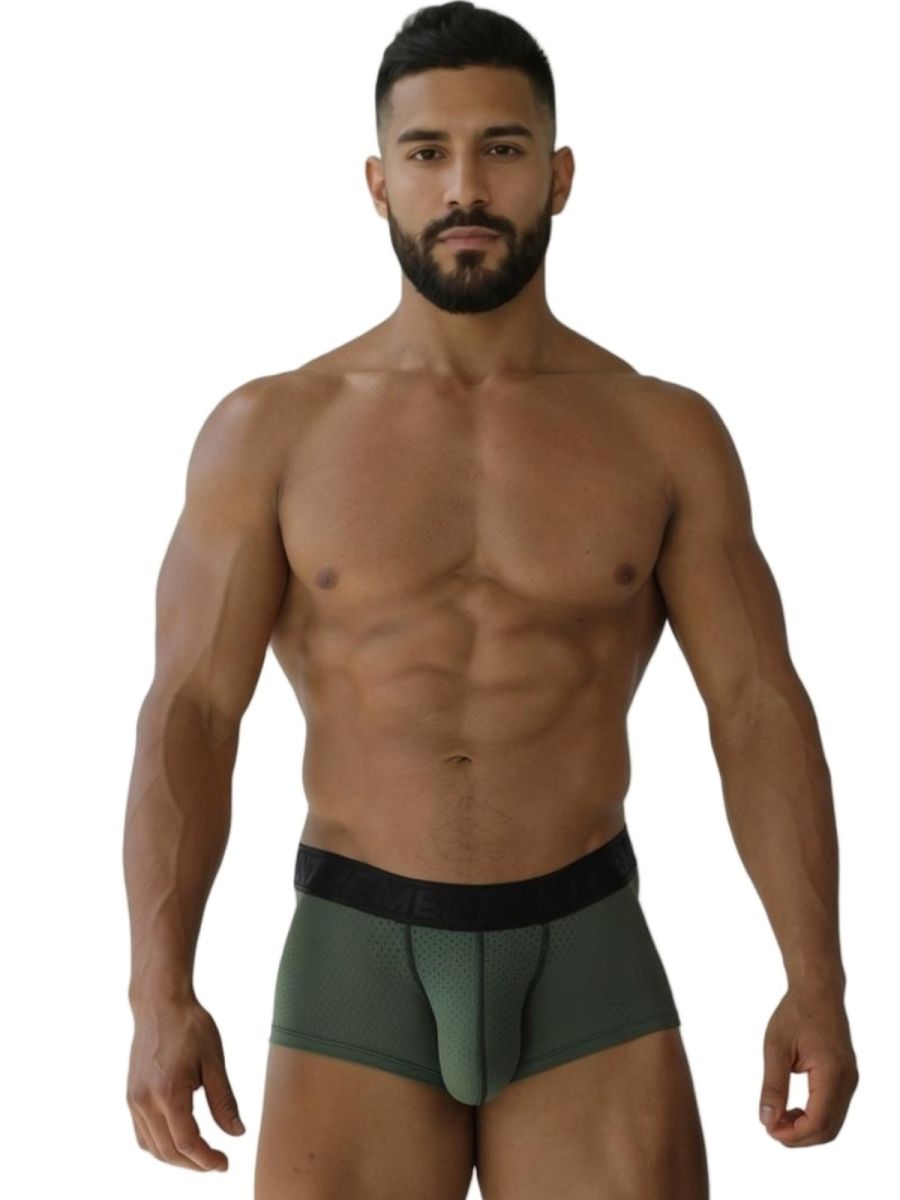 Military green Xtremen microfiber mesh trunk by CITYBOYZ USA, showing a comfortable, breathable men's underwear style.