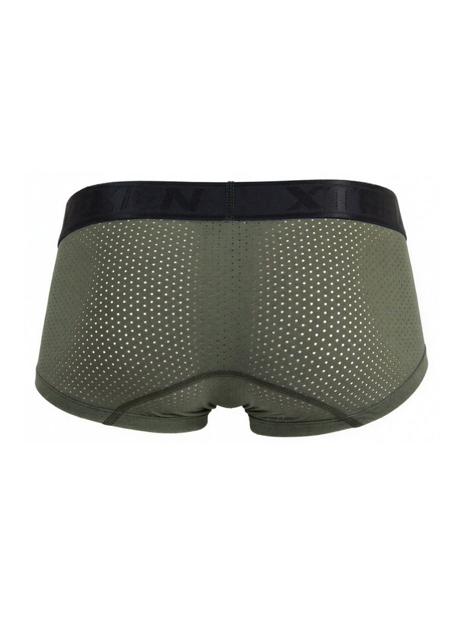 Military green Xtremen microfiber mesh trunk by CITYBOYZ★USA, showcasing its breathable fabric and snug fit.