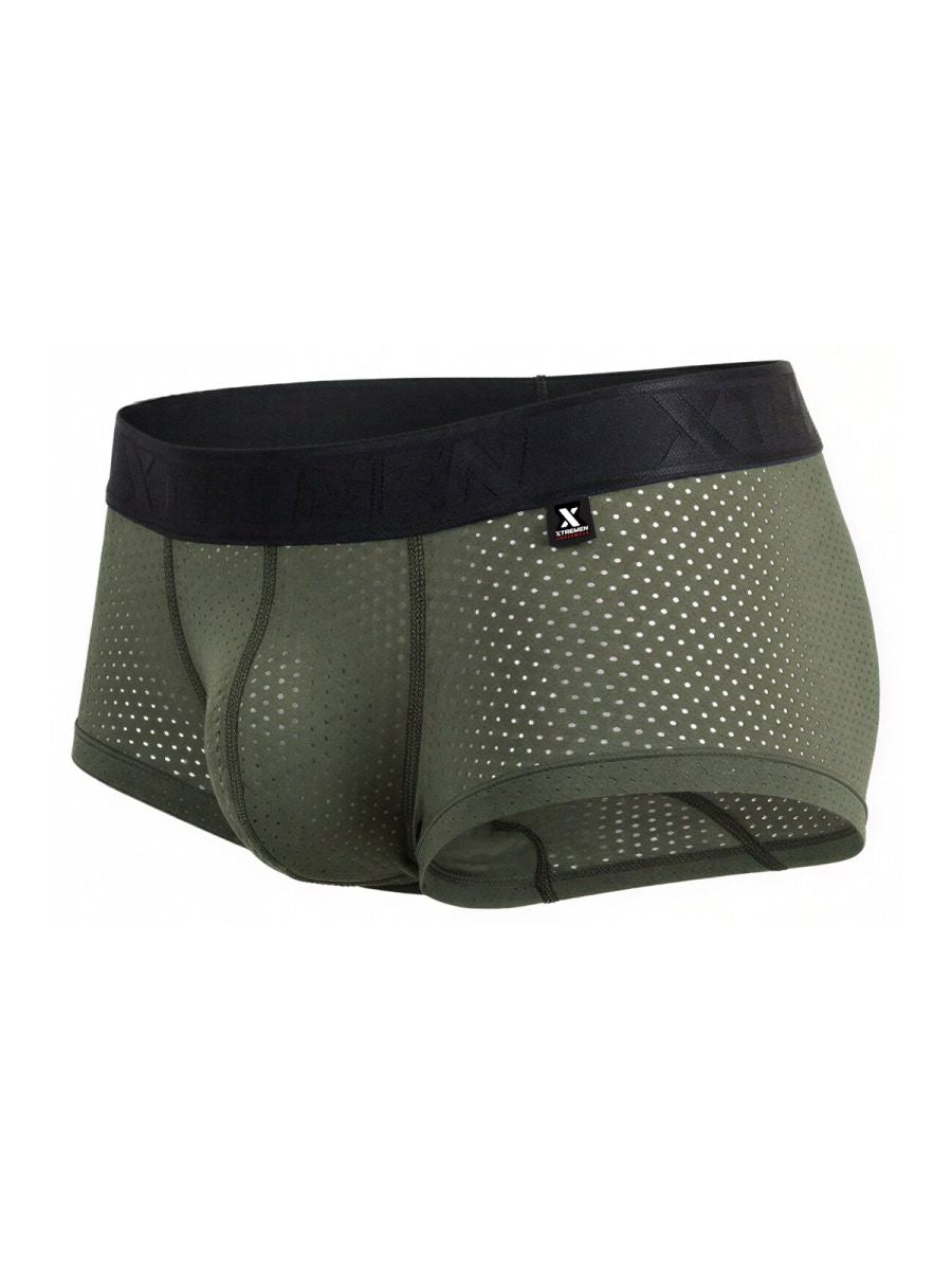 Military green Xtremen microfiber mesh trunk by CITYBOYZ★USA with breathable fabric and comfortable fit.