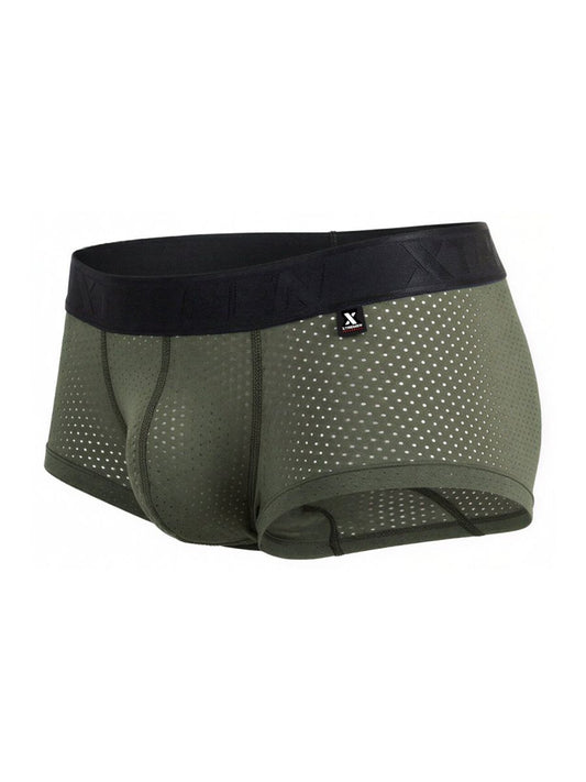 Military green Xtremen microfiber mesh trunk by CITYBOYZ★USA, featuring a snug fit and breathable fabric, shown on a model.