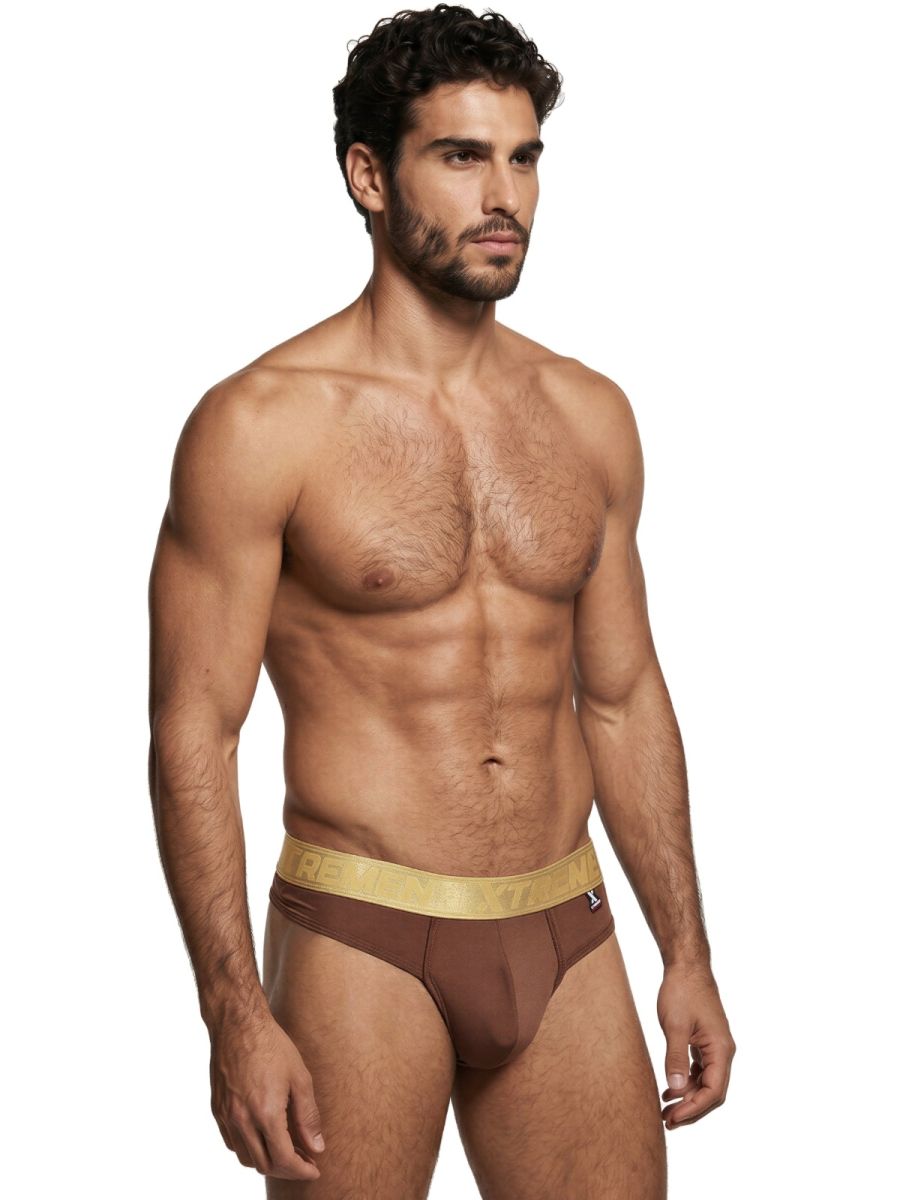Chocolate Xtremen Microfiber Thong by CITYBOYZ★USA, showing sleek microfiber fabric and minimal design on a neutral background.