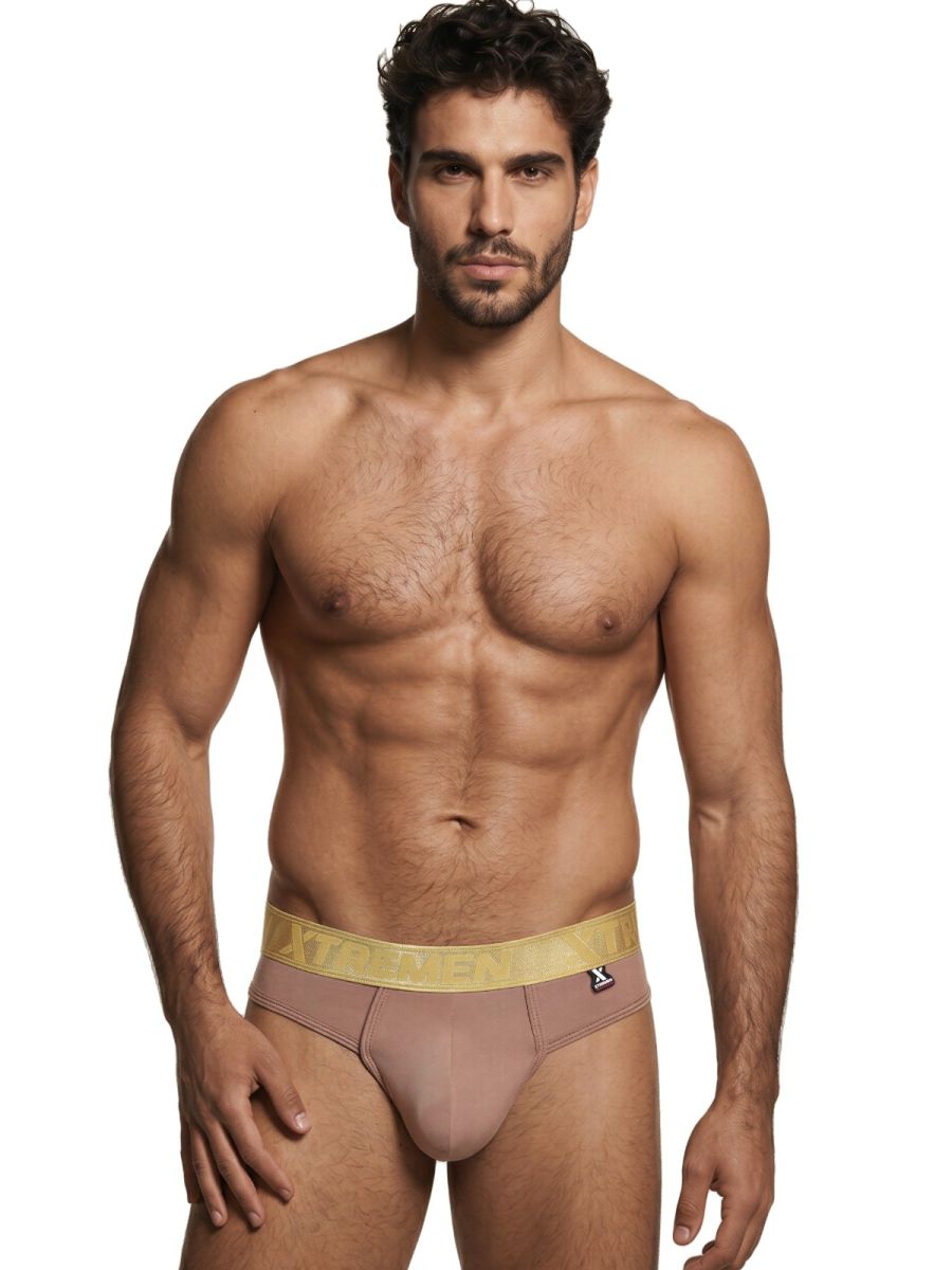 CityBoyz USA Xtremen microfiber thong in khaki, showcasing the sleek, minimal design and comfortable fit.