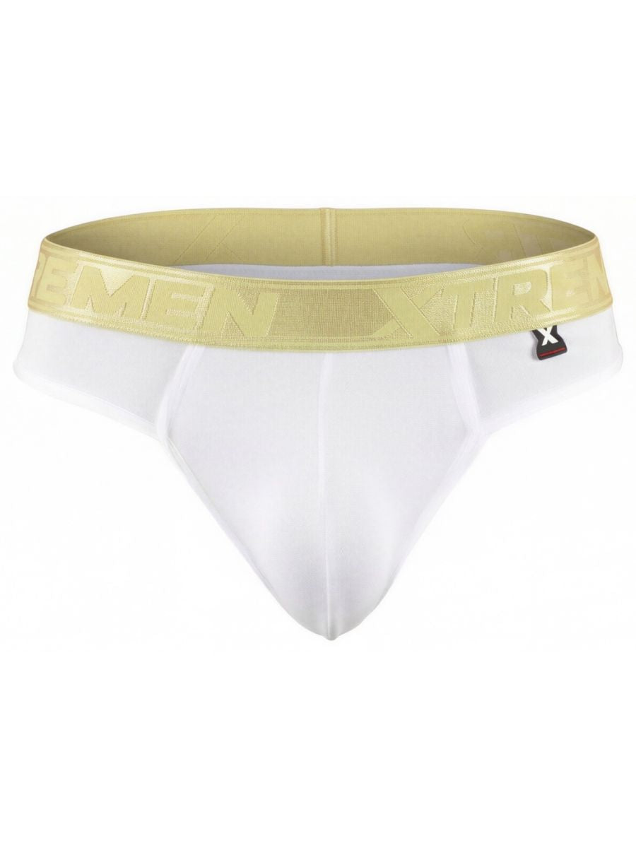 White Xtremen microfiber thong by CITYBOYZ★USA with sleek, minimal design, displayed on a neutral background.