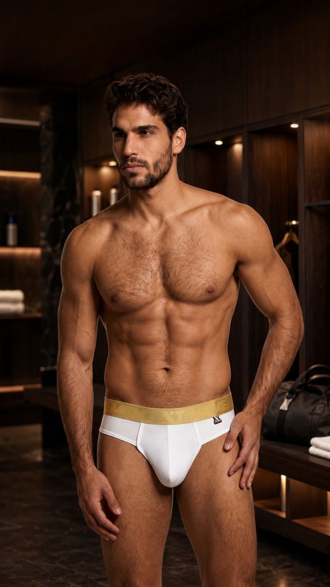 White Xtremen Microfiber Thong by CITYBOYZ★USA, featuring smooth microfiber fabric and minimal design, shown on a model.