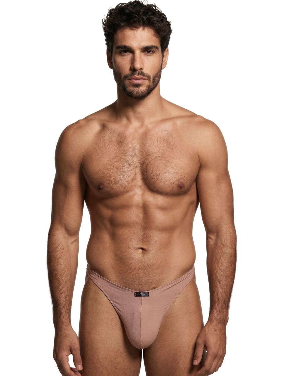CityBOYZ USA Xtremen microfiber thong in khaki, showcasing sleek design and comfortable fit with minimal coverage.
