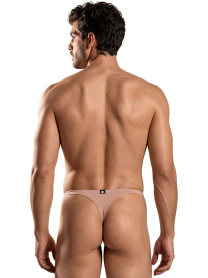 CityBoyz USA Xtremen microfiber thong in khaki, showcasing its sleek fit and minimal design on a mannequin.