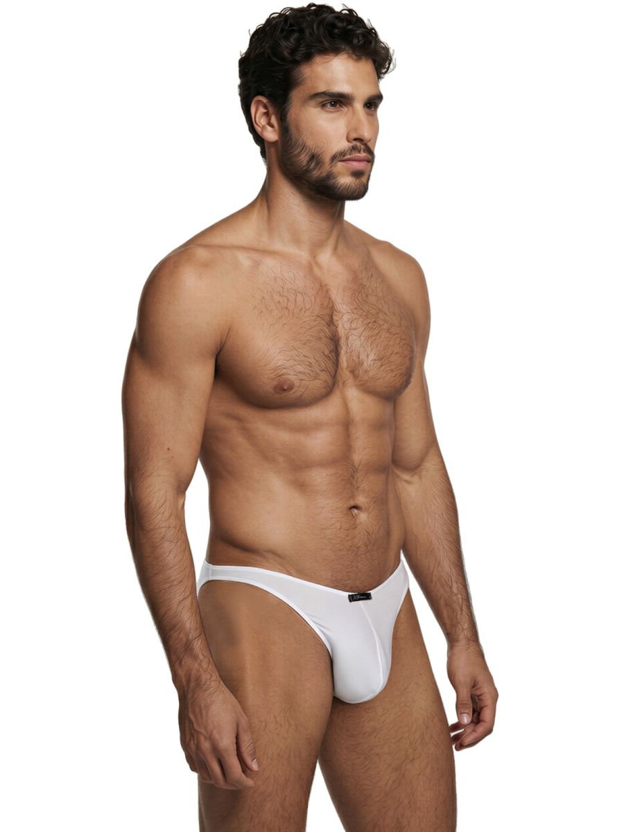 White Xtremen microfiber bikini underwear by CITYBOYZ★USA, featuring a sleek, fitted design and smooth fabric.