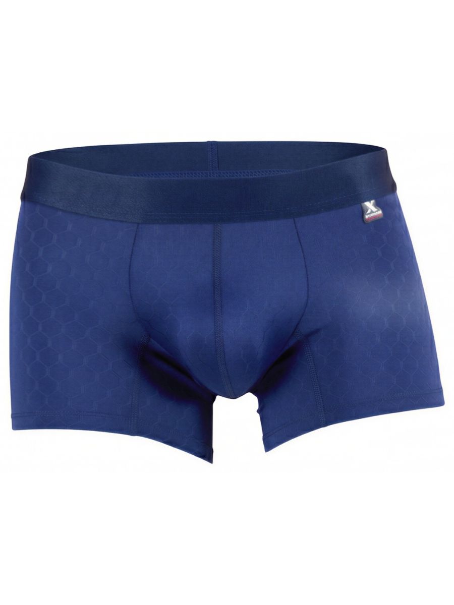Dark blue Xtremen microfiber boxer brief by CITYBOYZ★USA with smooth fabric and comfortable fit, displayed on a model.
