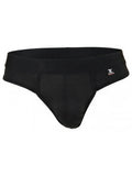 Black Xtremen microfiber thong by CITYBOYZ★USA, featuring sleek fabric and minimal design, displayed on a neutral background.