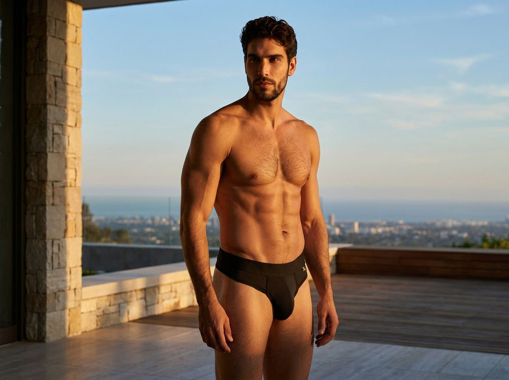 Black Xtremen microfiber thong by CITYBOYZ★USA, showcasing smooth fabric and minimal design for comfort and style.