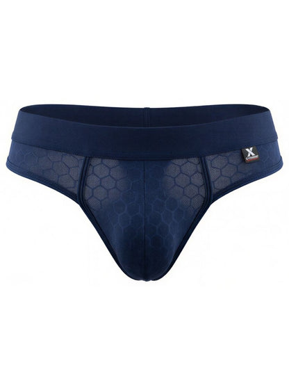 Dark blue Xtremen microfiber thong by CITYBOYZ★USA, showing a close-up of the sleek, fitted design and smooth fabric.