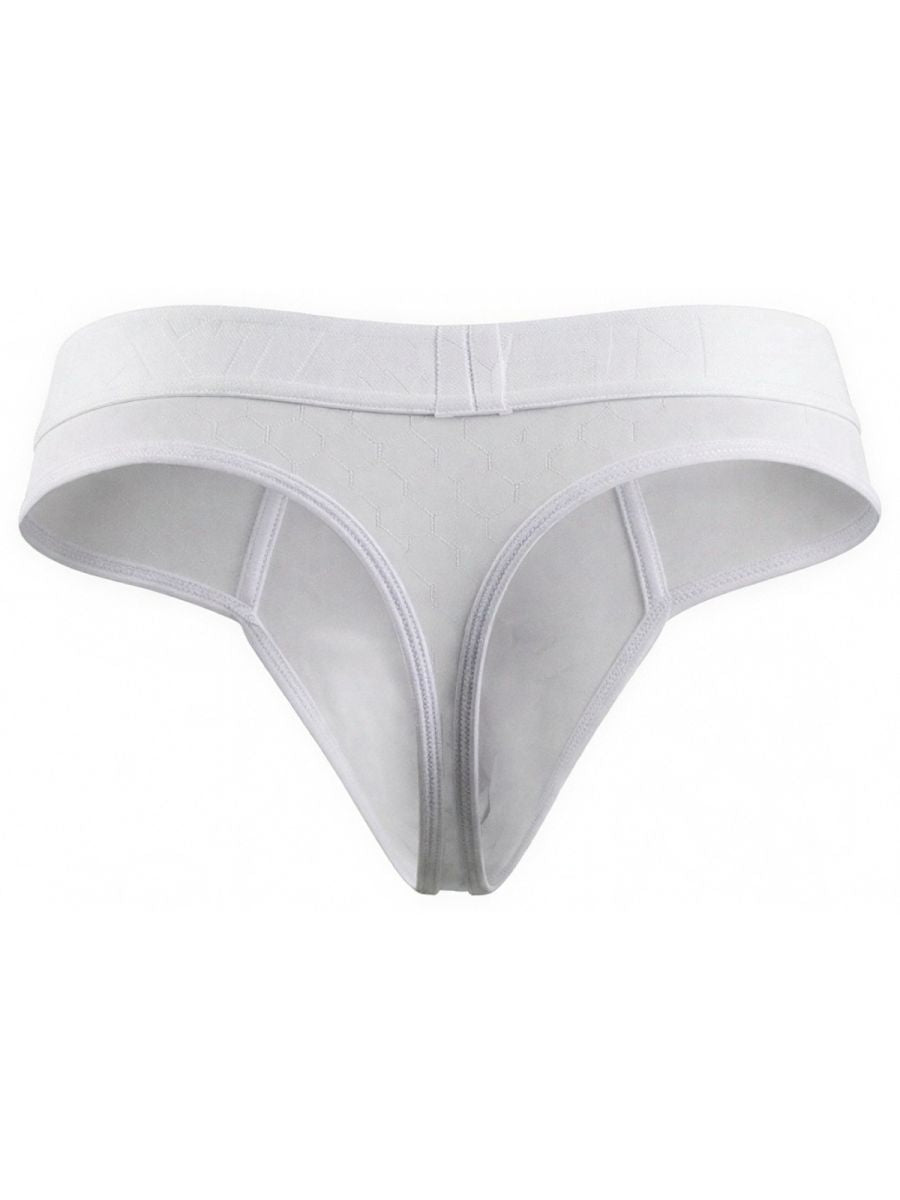 White CITYBOYZ★USA Xtremen microfiber thong 91257 featuring sleek design and comfortable fit, shown on a model.