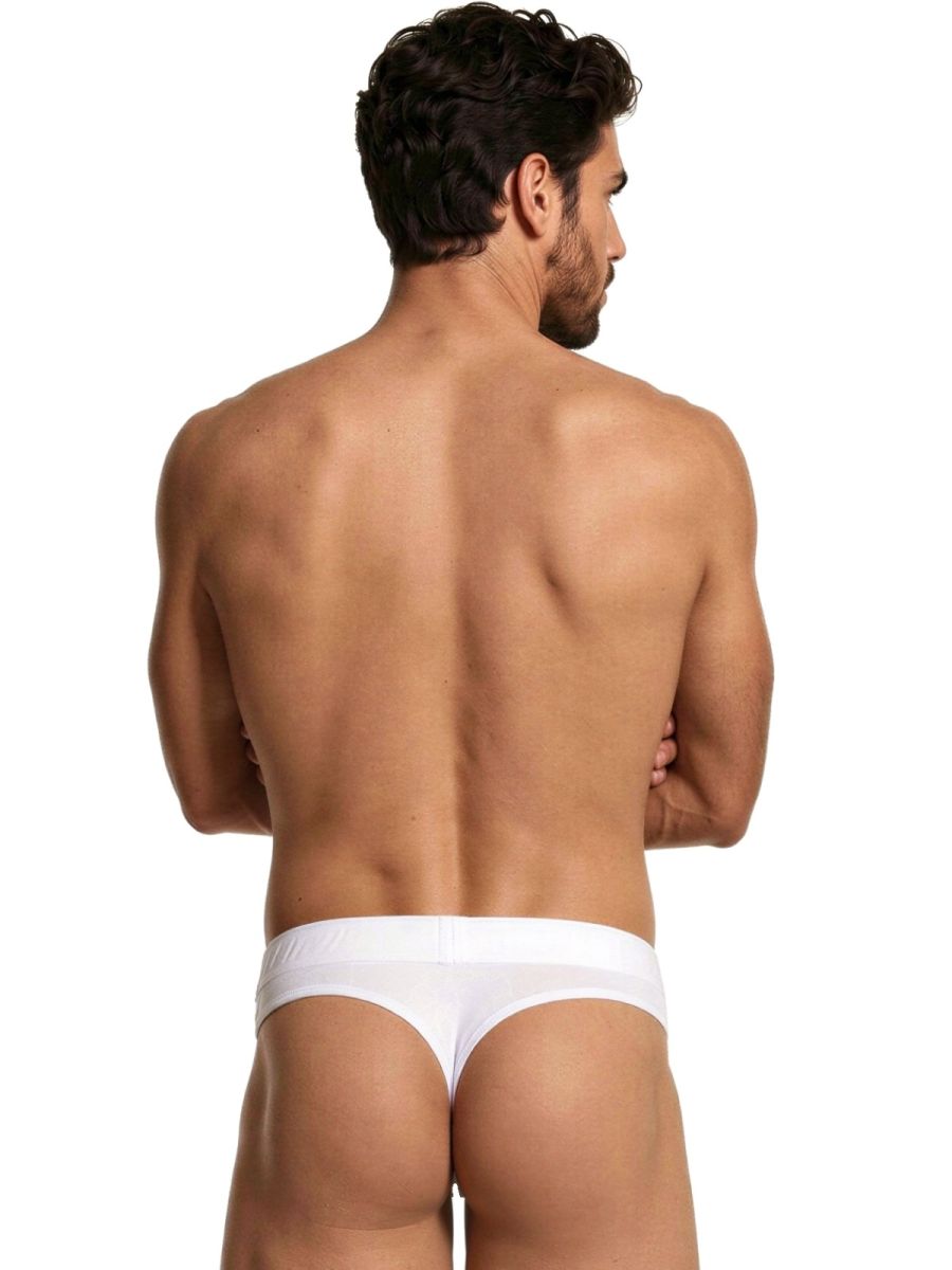 White Xtremen microfiber thong by CITYBOYZ USA, featuring smooth fabric and minimal design for comfort and style.