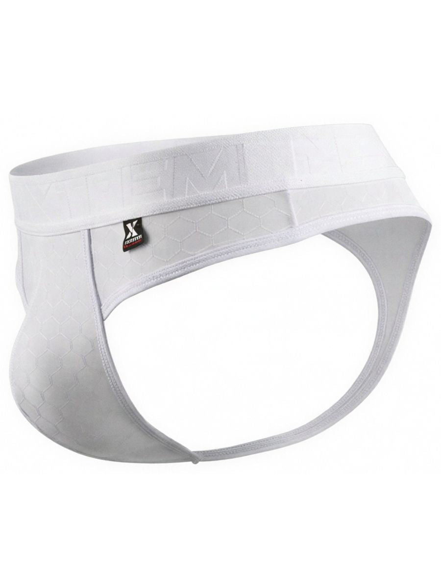 White Xtremen microfiber thong by CITYBOYZ USA, showcasing its sleek design and comfortable fit.