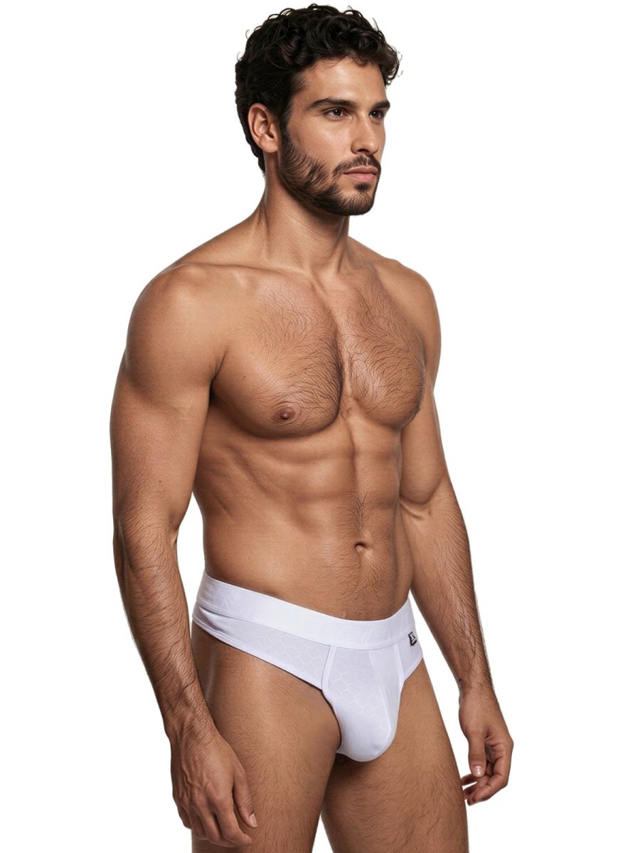White Xtremen microfiber thong by CITYBOYZ★USA, showcasing sleek, comfortable fit with smooth fabric and minimal coverage.