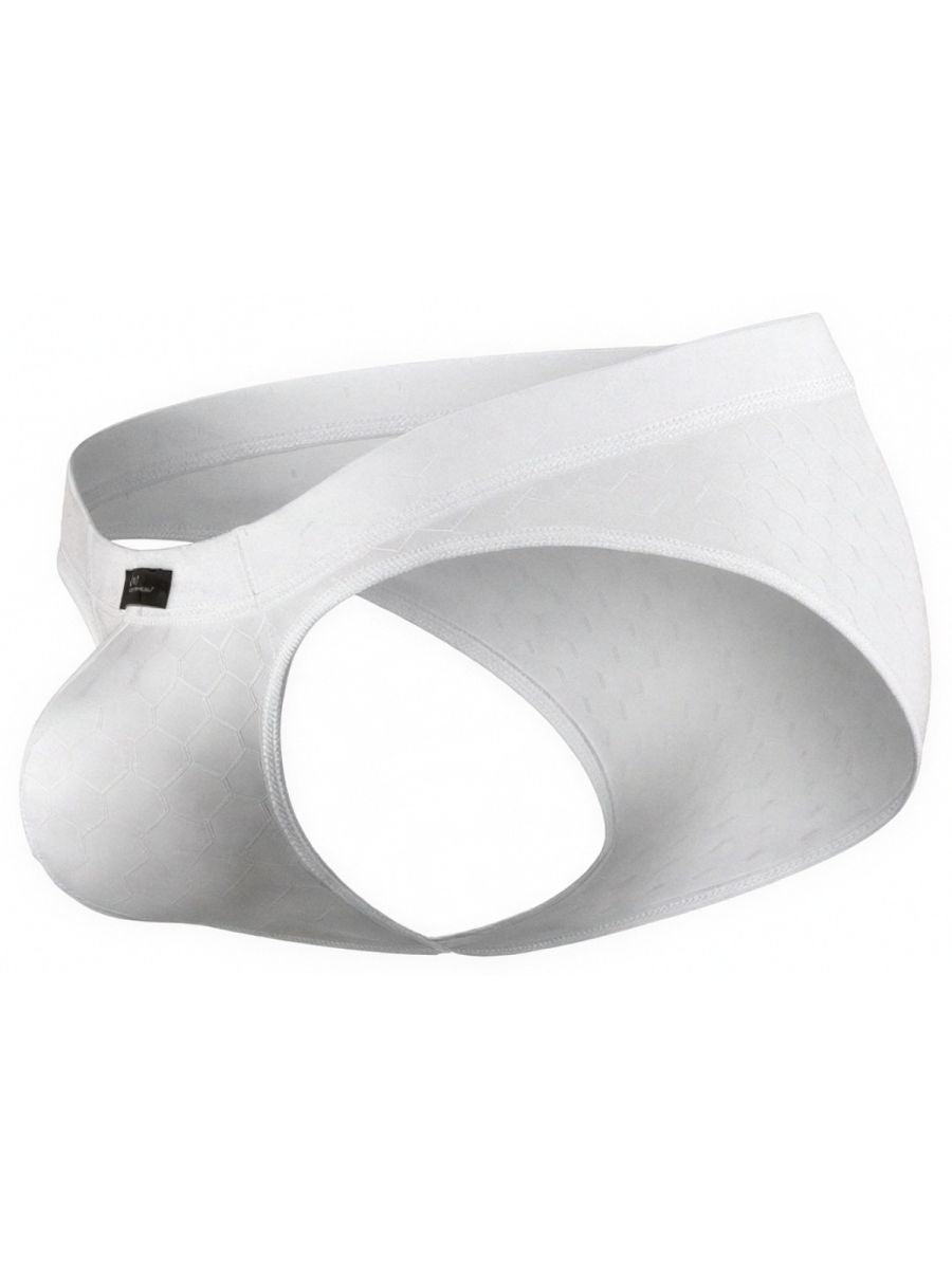 White Xtremen microfiber brief 91258 by CITYBOYZ★USA, showing a close-up of the fitted waistband and smooth fabric.