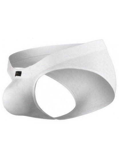 White Xtremen microfiber brief 91258 by CITYBOYZ★USA, showing a close-up of the fitted waistband and smooth fabric.