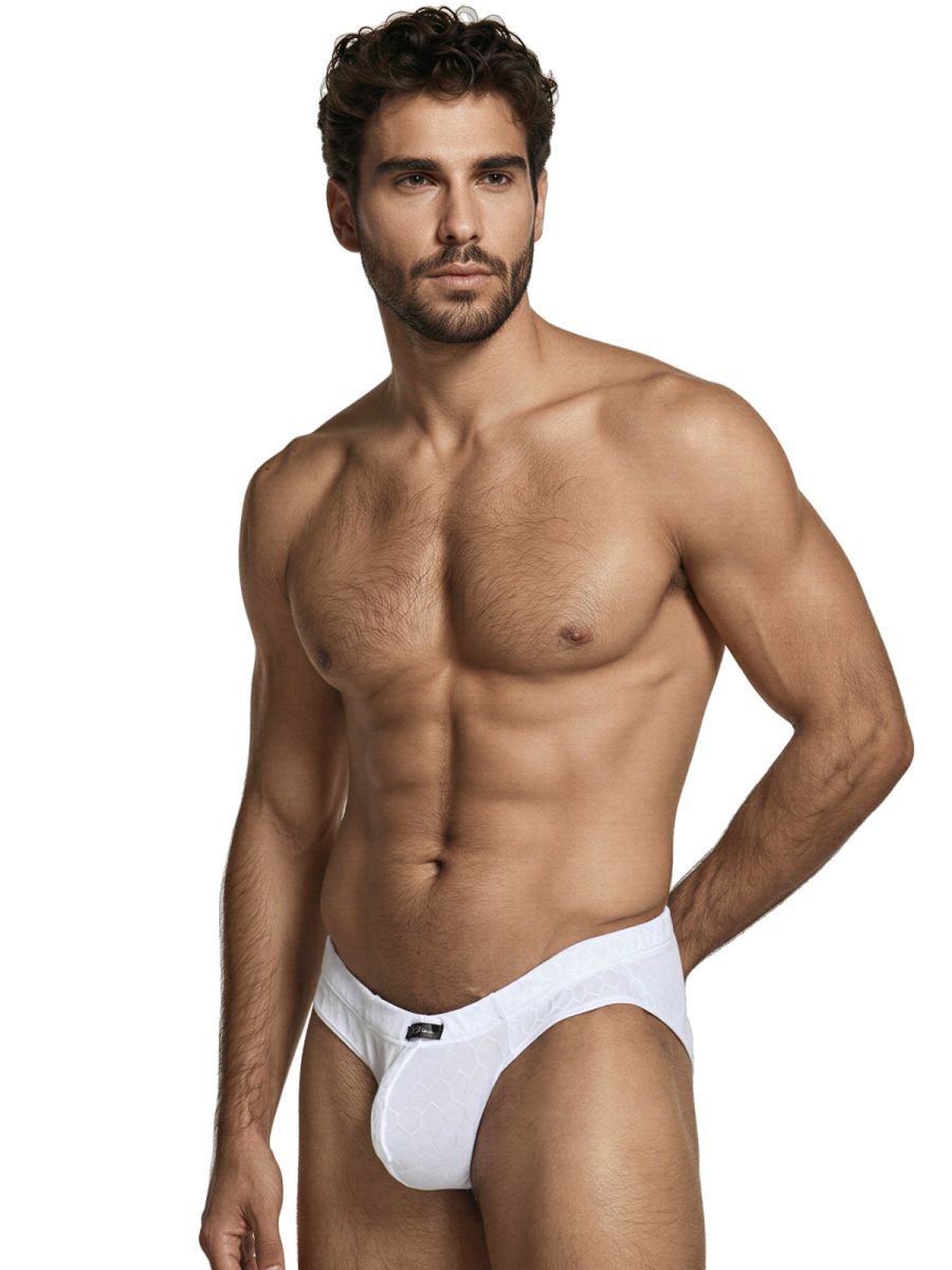 White Xtremen Microfiber Brief 91258 by CITYBOYZ★USA, close-up showing comfortable fit and smooth microfiber fabric.