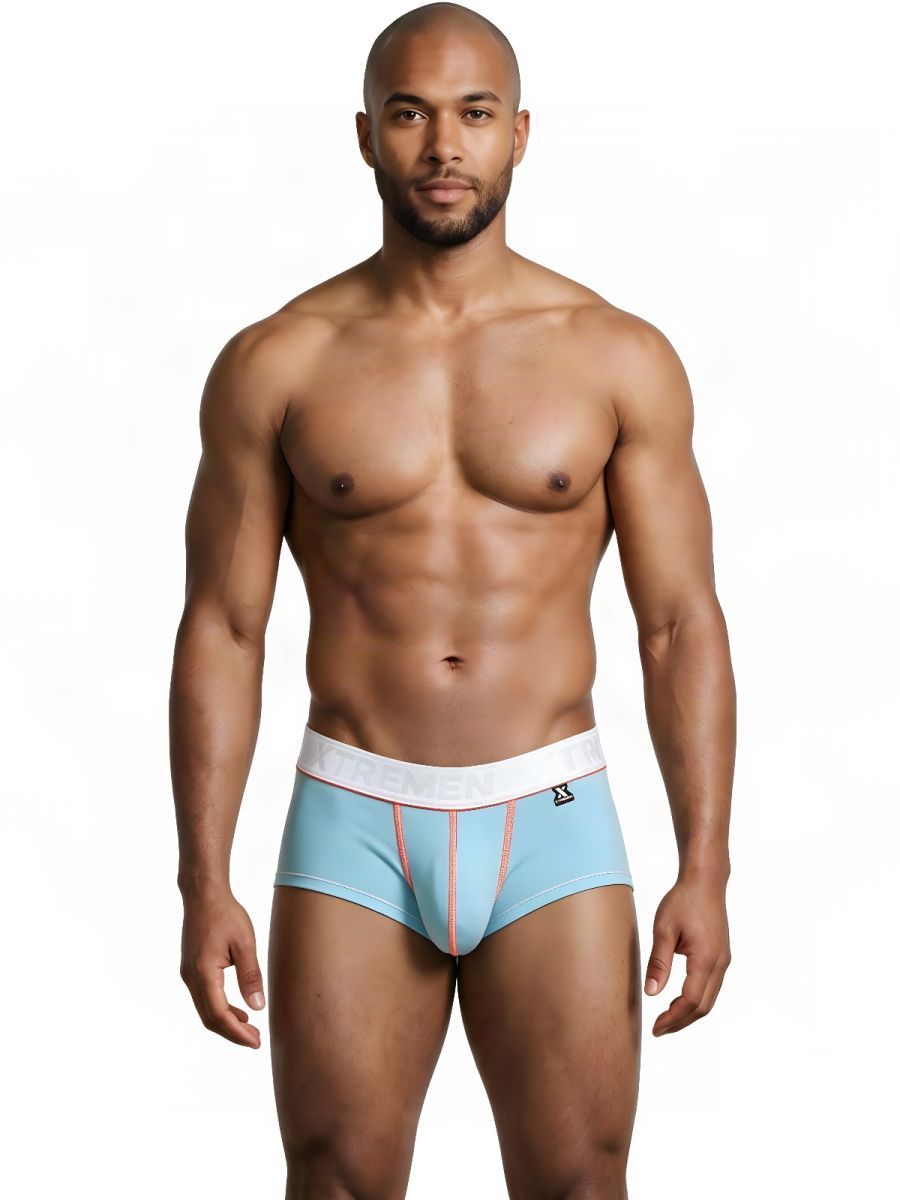 Light blue Xtremen microfiber trunk by CITYBOYZ USA, showcasing fitted design and soft fabric for comfortable wear.