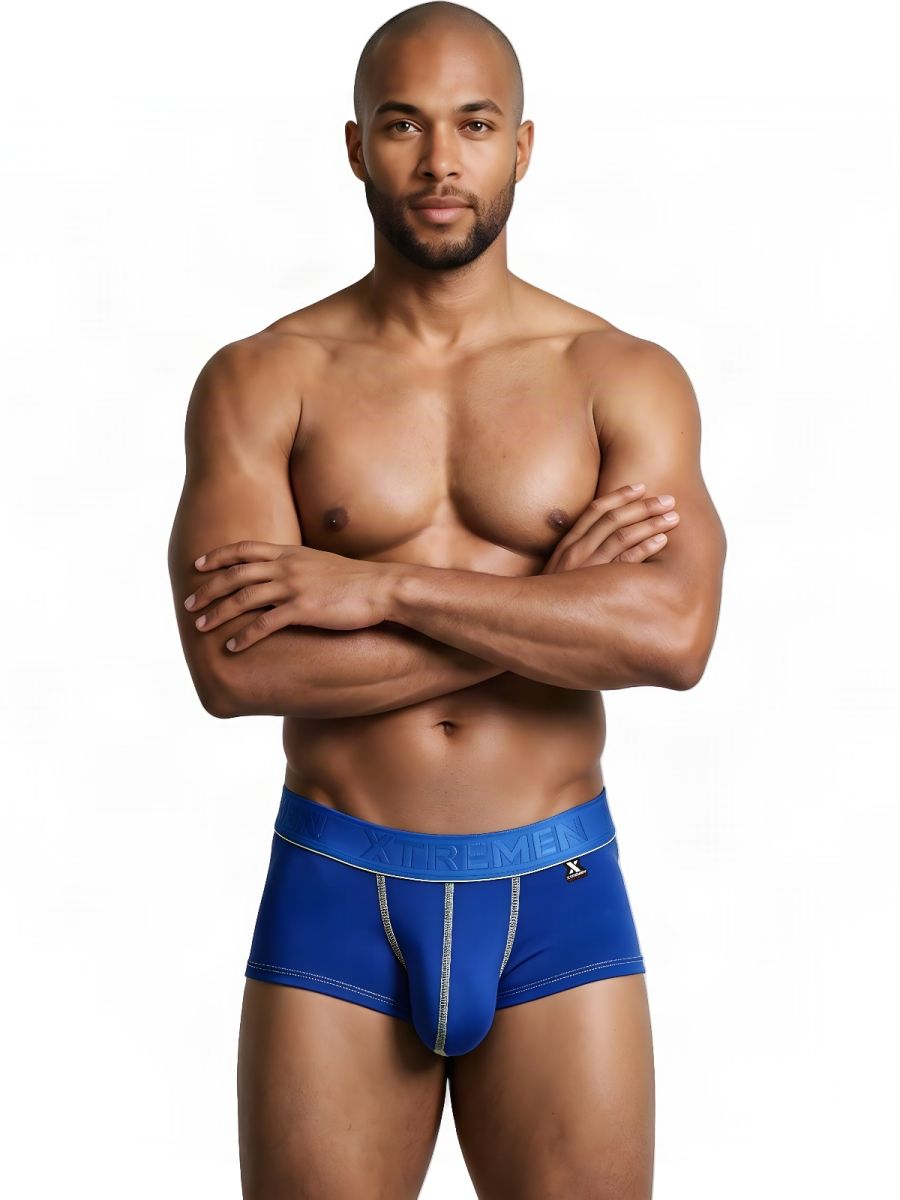 Royal blue Xtremen microfiber trunk by CITYBOYZ★USA, shown flat with smooth fabric and elastic waistband.