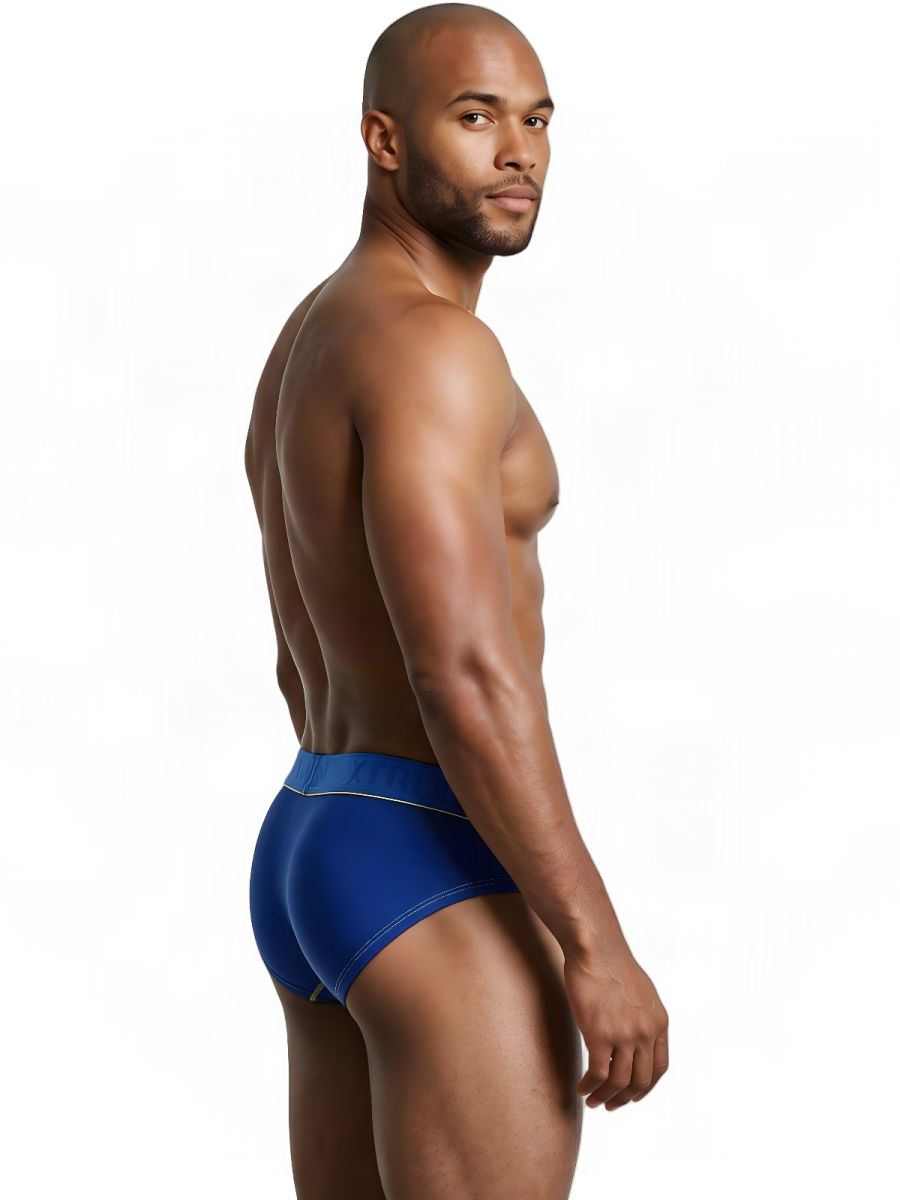 Royal blue Xtremen microfiber trunk with CITYBOYZ★USA branding, showcasing a close-up view of the fitted underwear.