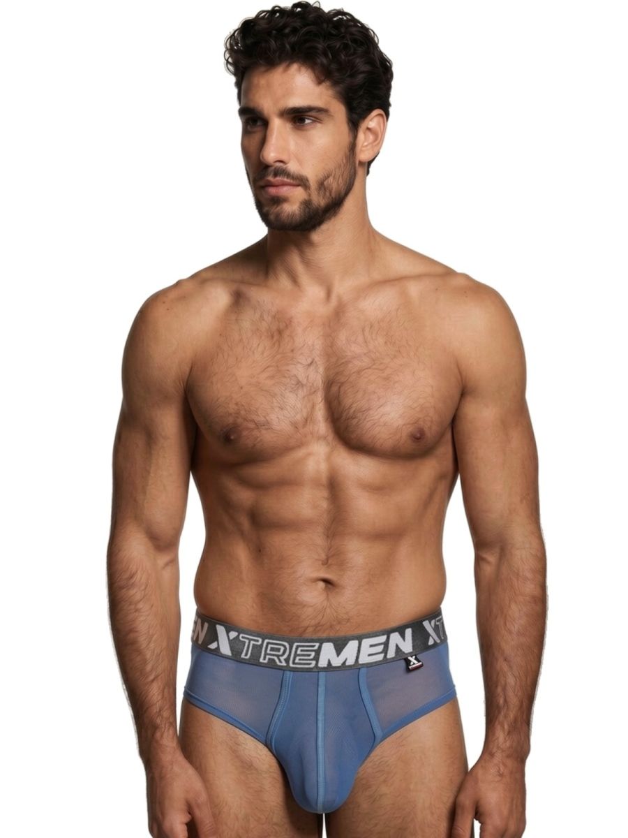 Blue Xtremen microfiber mesh brief by CITYBOYZ★USA, featuring breathable fabric and snug fit, shown on a white background.