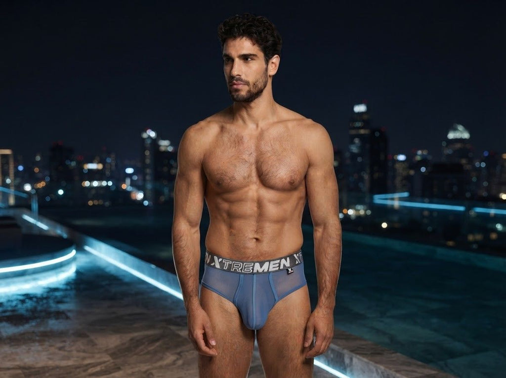 Blue Xtremen microfiber mesh brief by CITYBOYZ★USA, featuring a comfortable fit and breathable design.