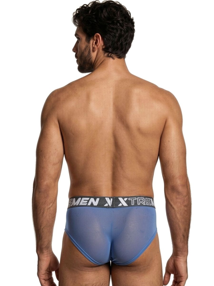 Blue Xtremen microfiber mesh brief by CITYBOYZ★USA featuring breathable fabric and snug fit, displayed on a white background.