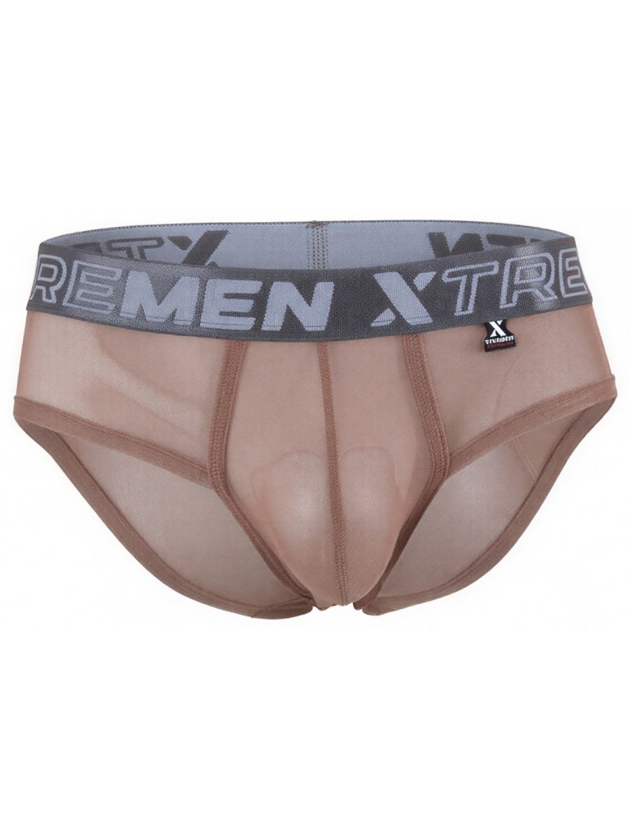 Brown Xtremen microfiber mesh brief by CITYBOYZ USA, showing a close-up of the breathable, form-fitting men's underwear.
