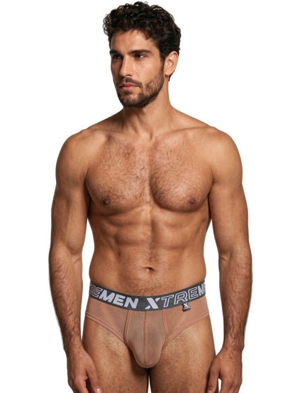 Brown Xtremen microfiber mesh brief by CITYBOYZ USA, showing the comfortable fit and breathable fabric design.