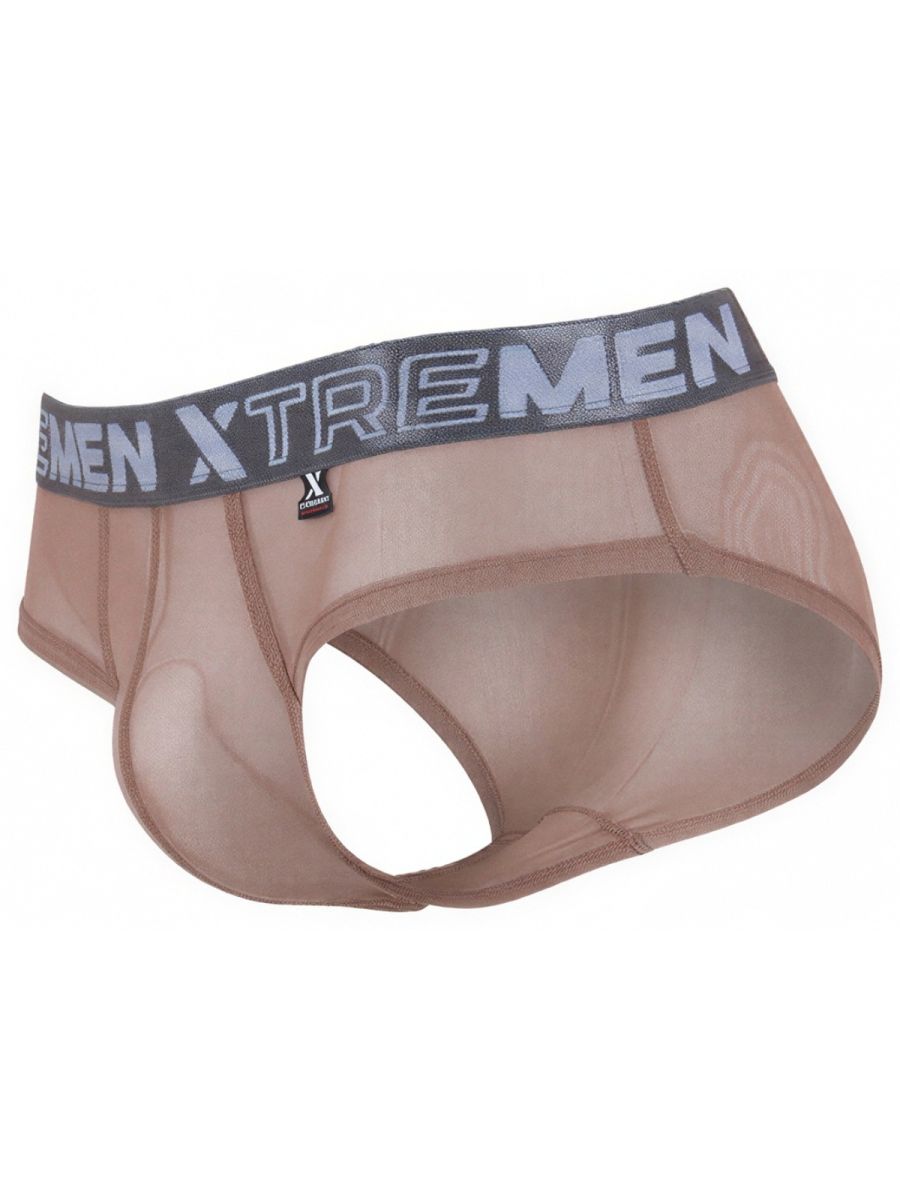 Brown Xtremen microfiber mesh brief by CITYBOYZ USA featuring a snug fit and breathable fabric, shown on a white background.