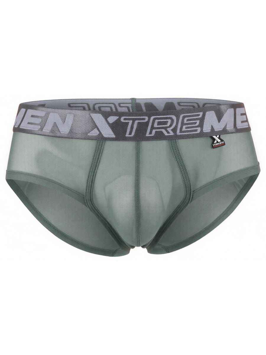 Green Xtremen microfiber mesh brief by CITYBOYZ USA featuring a snug fit and breathable fabric, shown on a model.