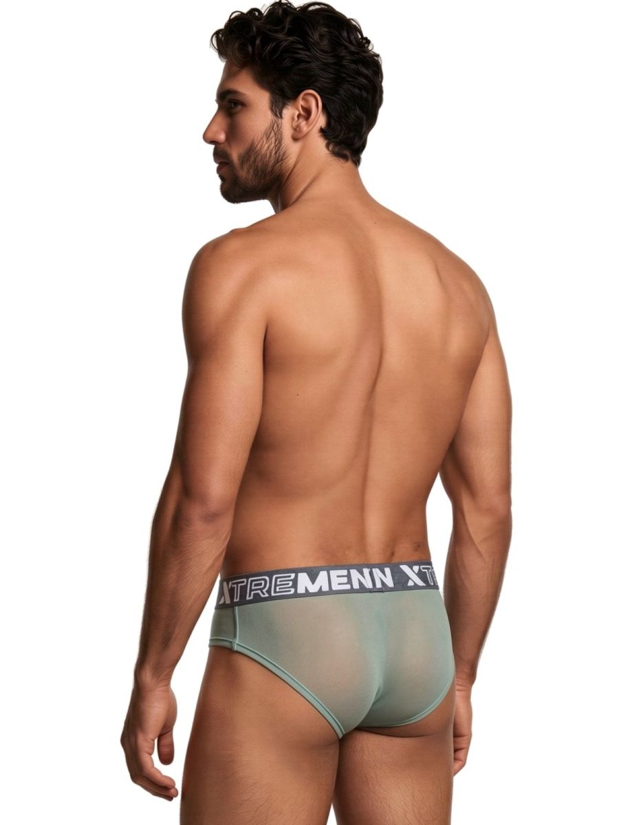 Green Xtremen microfiber mesh brief by CITYBOYZ★USA with breathable mesh fabric and snug fit, shown on a white background.