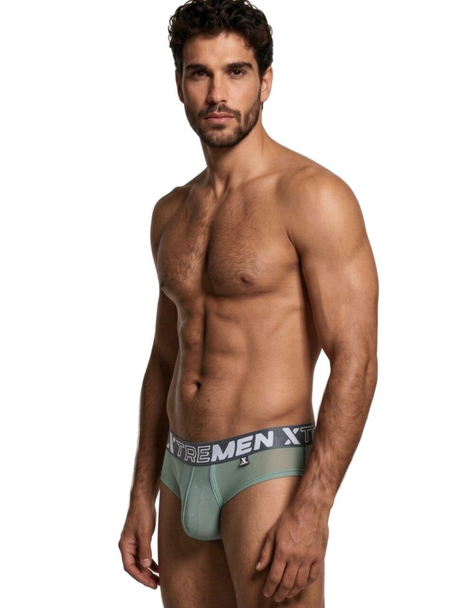 Green Xtremen microfiber mesh brief by CITYBOYZ★USA with a snug fit and breathable fabric, shown on a white background.