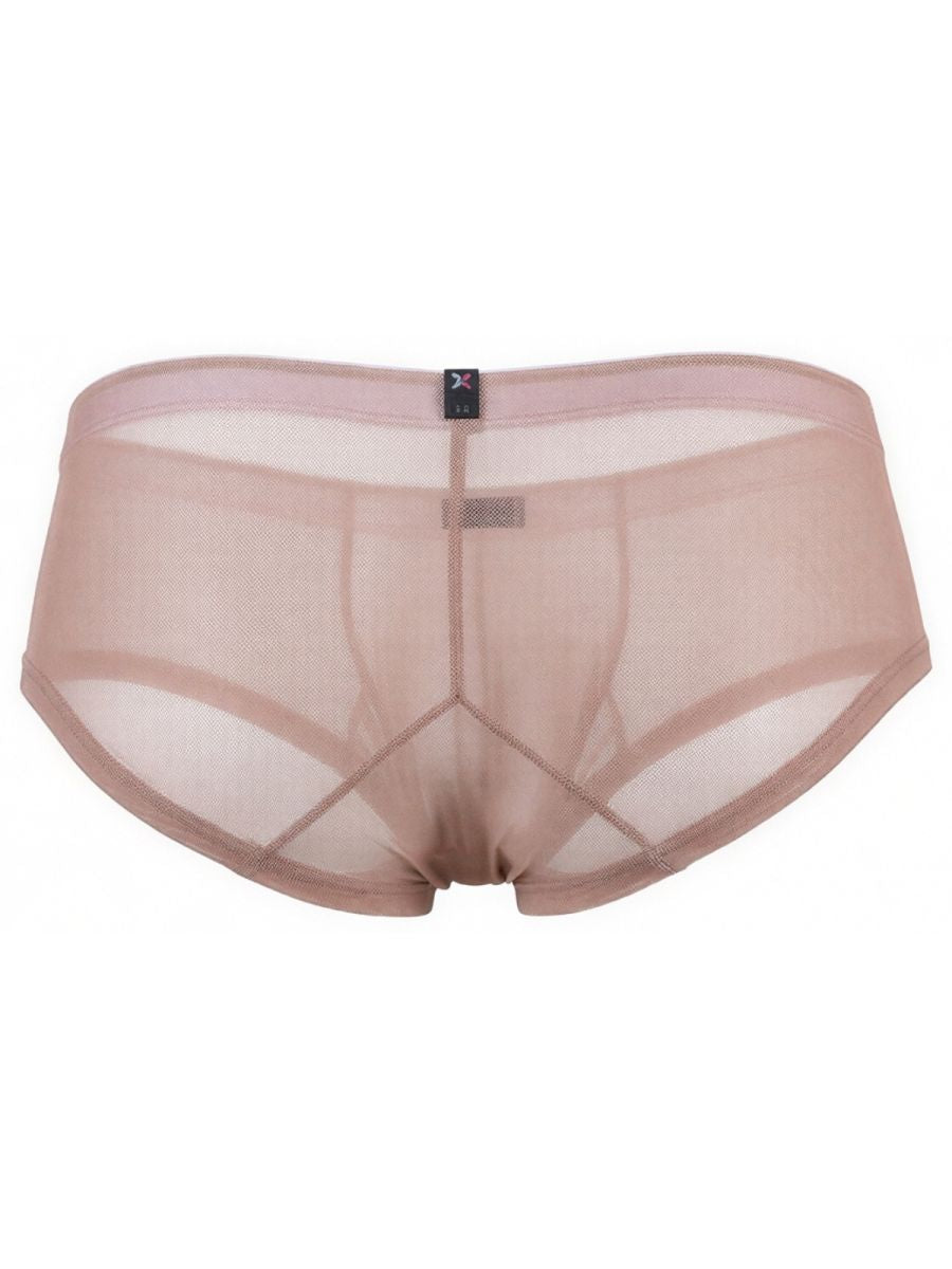 Brown Xtremen microfiber mesh briefs by CITYBOYZ★USA, with a snug fit and breathable design, shown on a model.