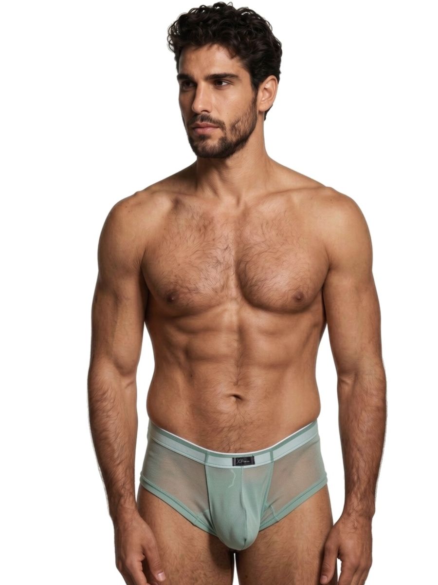 Green Xtremen microfiber mesh briefs by CITYBOYZ USA, featuring a comfortable and breathable design with elastic waistband.